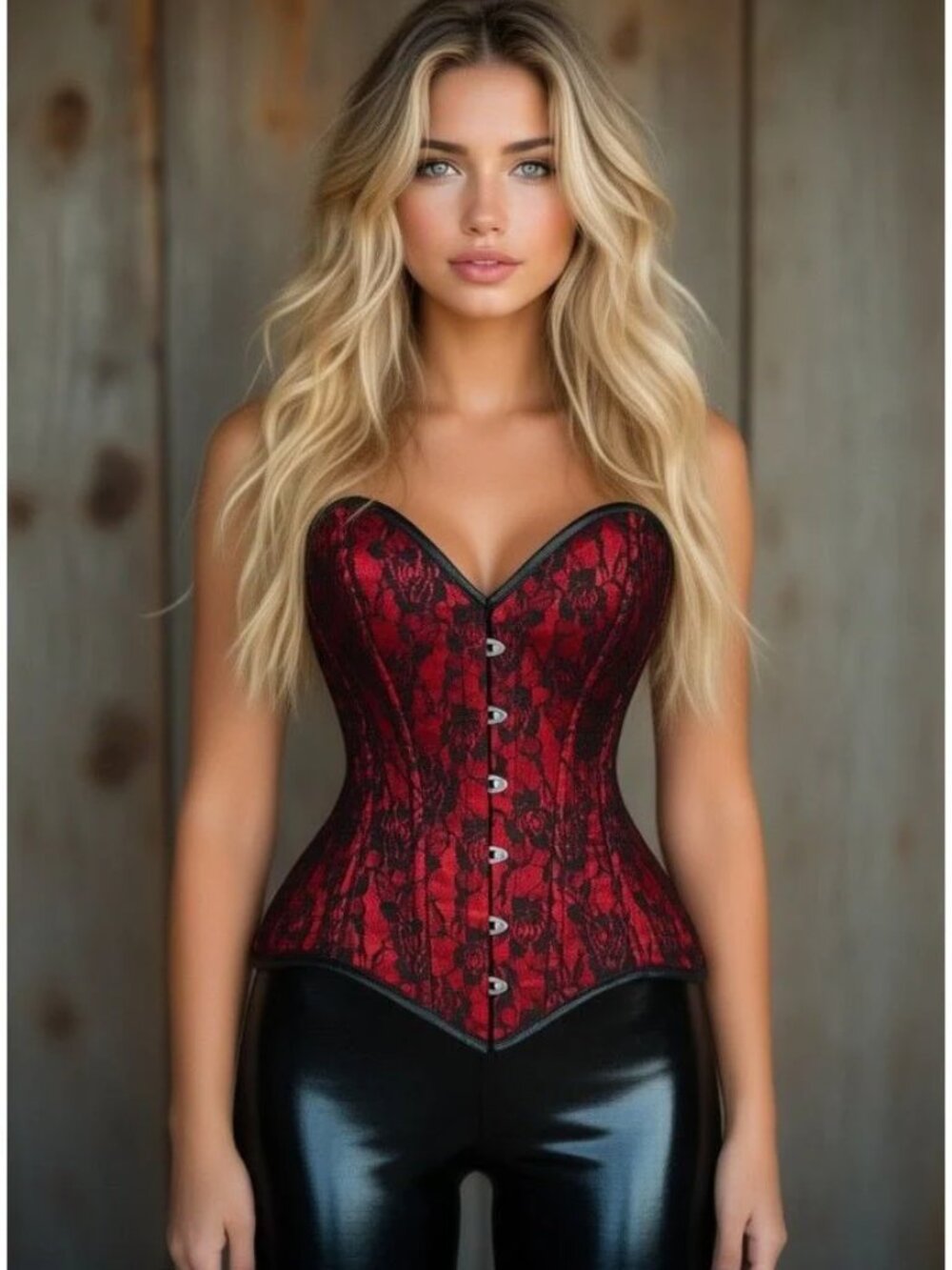 Lavish Red/Black Lace Overbust Corset Sweetheart Neckline Busk Closure